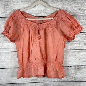 Jeanstar Coral Cotton Prairie Boho Country Western Top Sz L